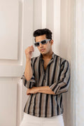 The Artisan Striped Mandarin Shirt | Earth & Charcoal