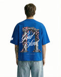 "God Sent" Pillars Oversized Graphic Tee – Cobalt Blue